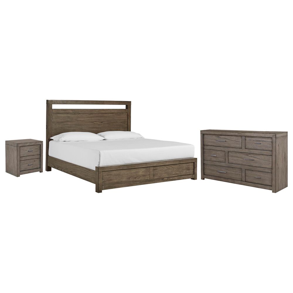 Riva Ridge Modern Loft King Panel Bed with Dresser and Nightstand in Greystone, , large