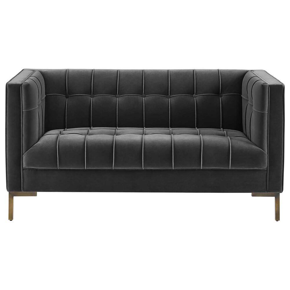37B Isaac Channel Stitched Stationary Loveseat in Moonlight Gray Velvet, , large