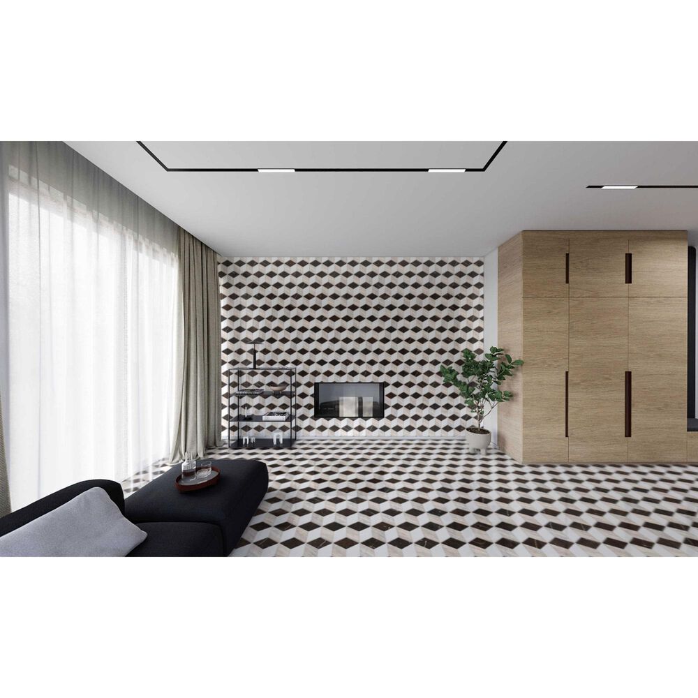 Soho Studio Pari Sabbia Thassos and Brown 8" x 9.21" Marble Mosaic Sheet, , large