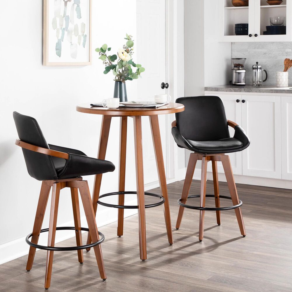 Lumisource Cosmo Swivel Counter Stool in Walnut and Black, , large