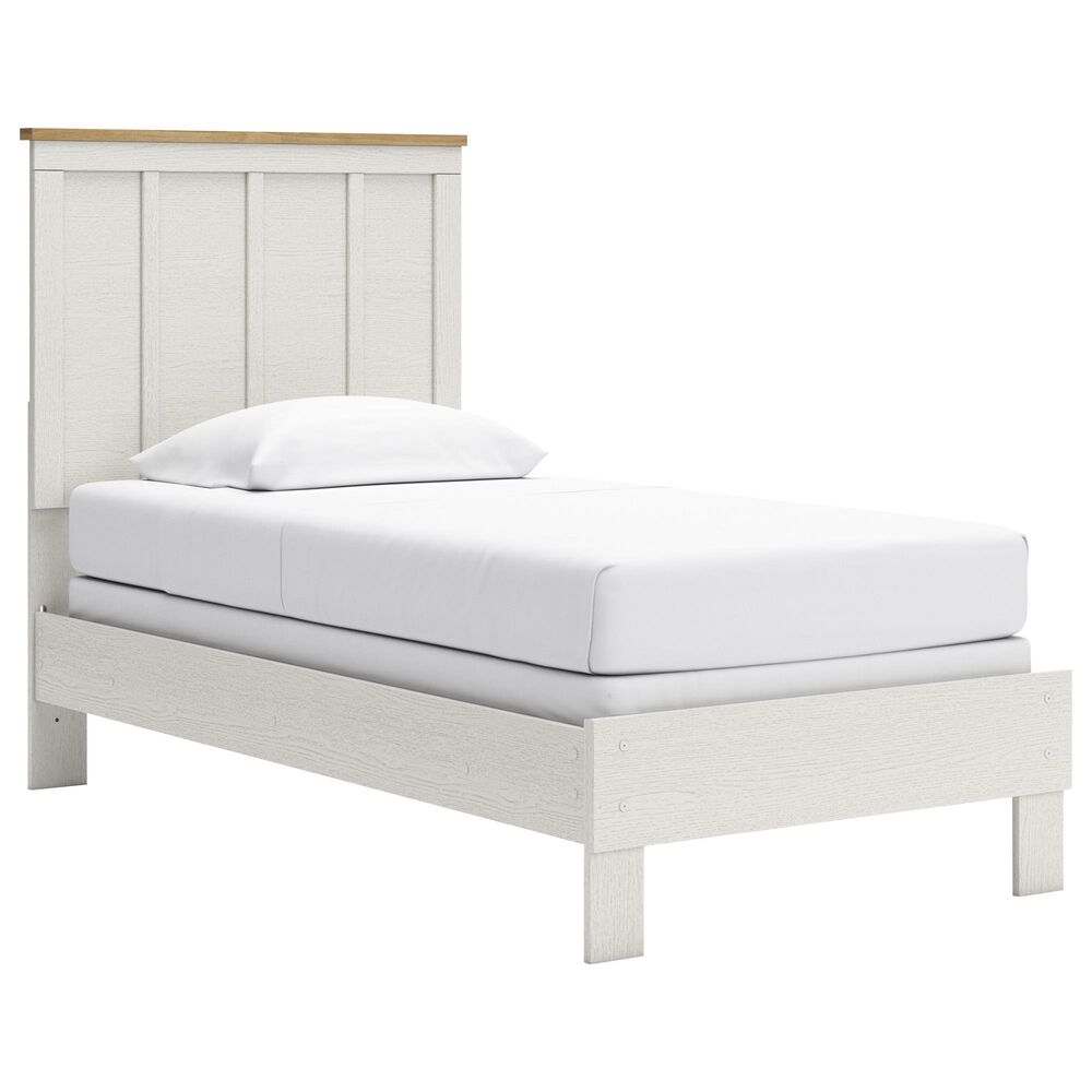 Ashley Linnocreek Twin Panel Bed in White and Warm Brown, , large