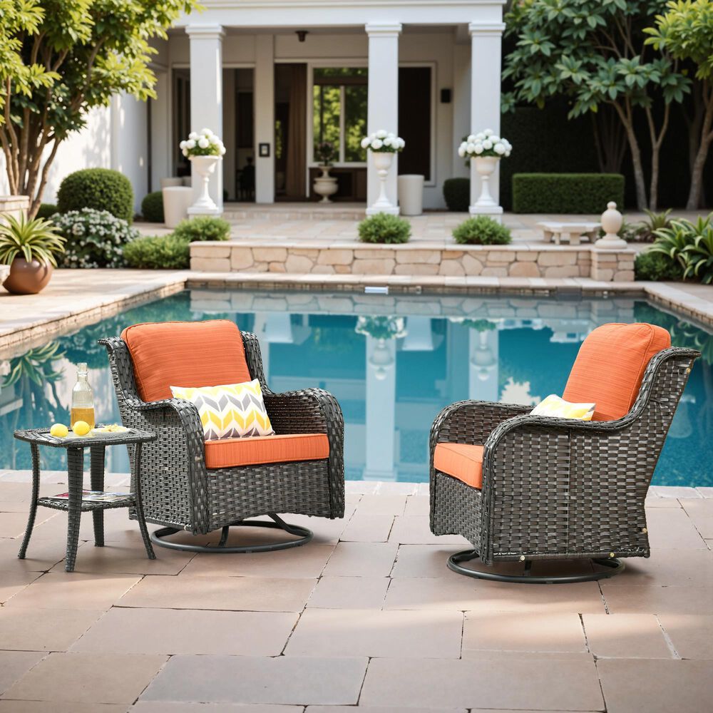 HOMLUX 3-Piece Patio Conversation Set with Swivel Chairs in Orange Red, , large