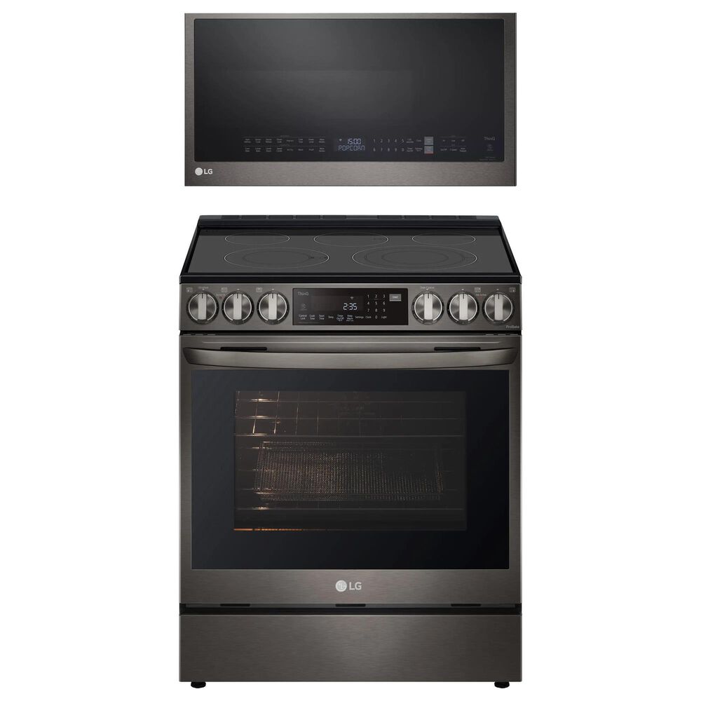 LG 2-Piece Kitchen Package with 6.3 Cu. Ft. Slide-In Electric Range and 1.7 Cu. Ft. Over-The-Range Microwave in Black Stainless Steel, , large