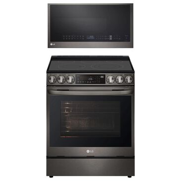 LG 2-Piece Kitchen Package with 6.3 Cu. Ft. Slide-In Electric Range and 1.7 Cu. Ft. Over-The-Range Microwave in Black Stainless Steel, , large