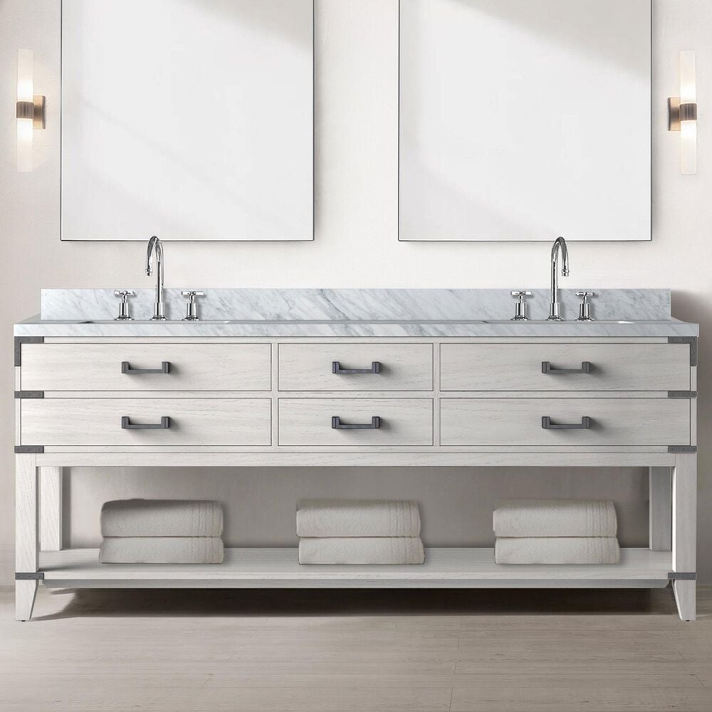 Lexora Home Norwalk 80&quot; Double Bathroom Vanity in White Oak with White Carrara Marble Top  and Rectangle Sink, , large