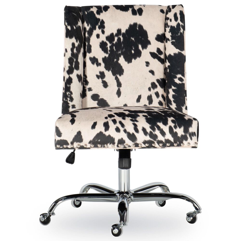 Linon Home Decor Draper Office Chair with Black and White Cow Cushion in Chrome, , large