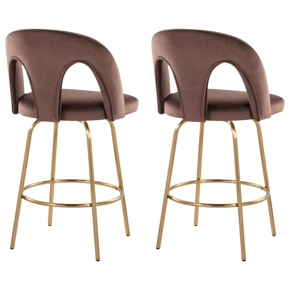 LumiSource Ava Swivel Counter Stool with Espresso Velvet Upholstery in Gold (Set of 2), , large