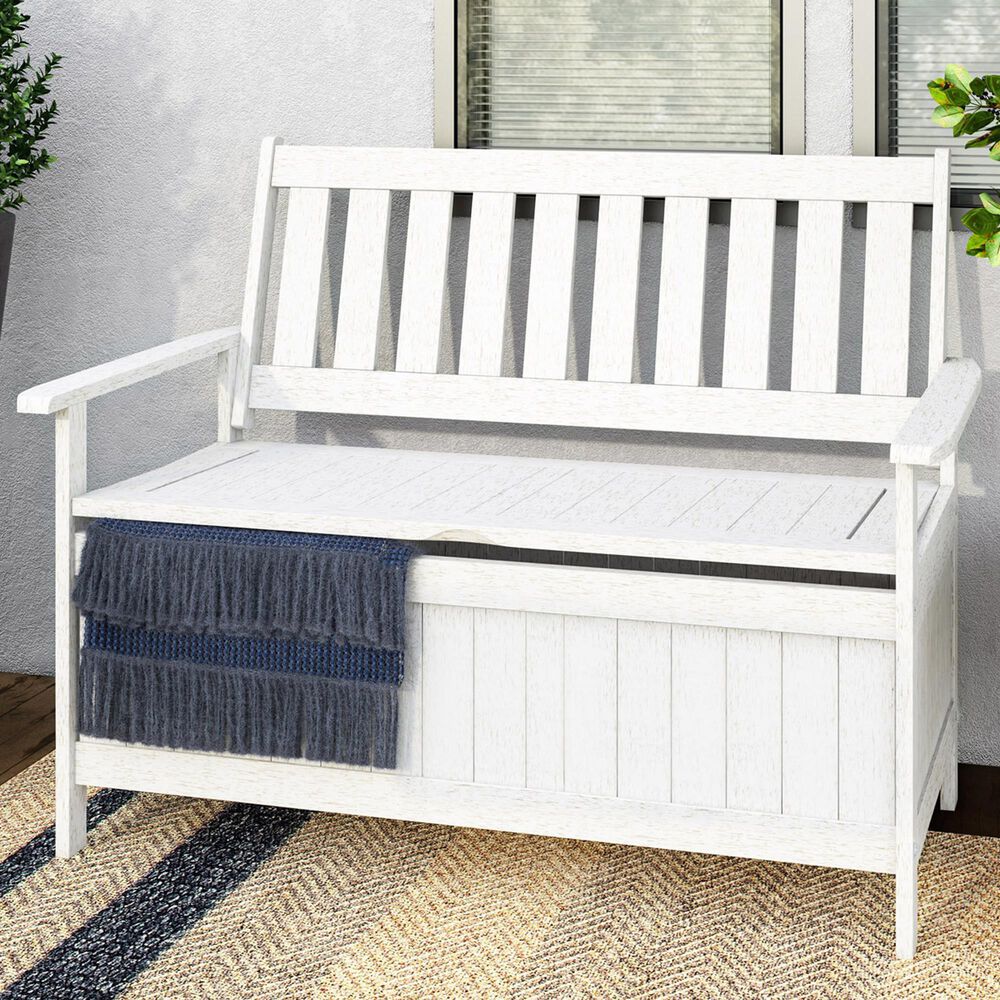 CorLiving Miramar Patio Storage Bench in White, , large