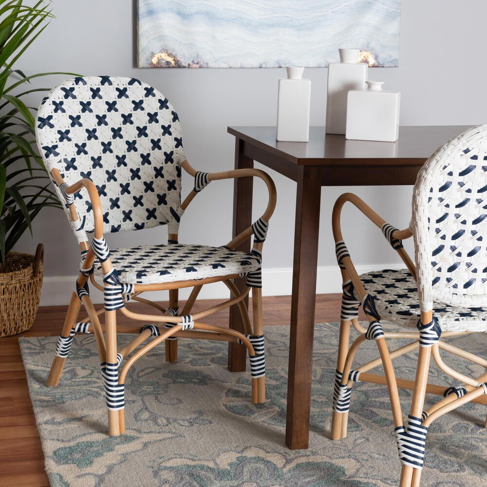 Baxton Studio Bryson Arm Chair in Natural Brown, Blue and White, , large