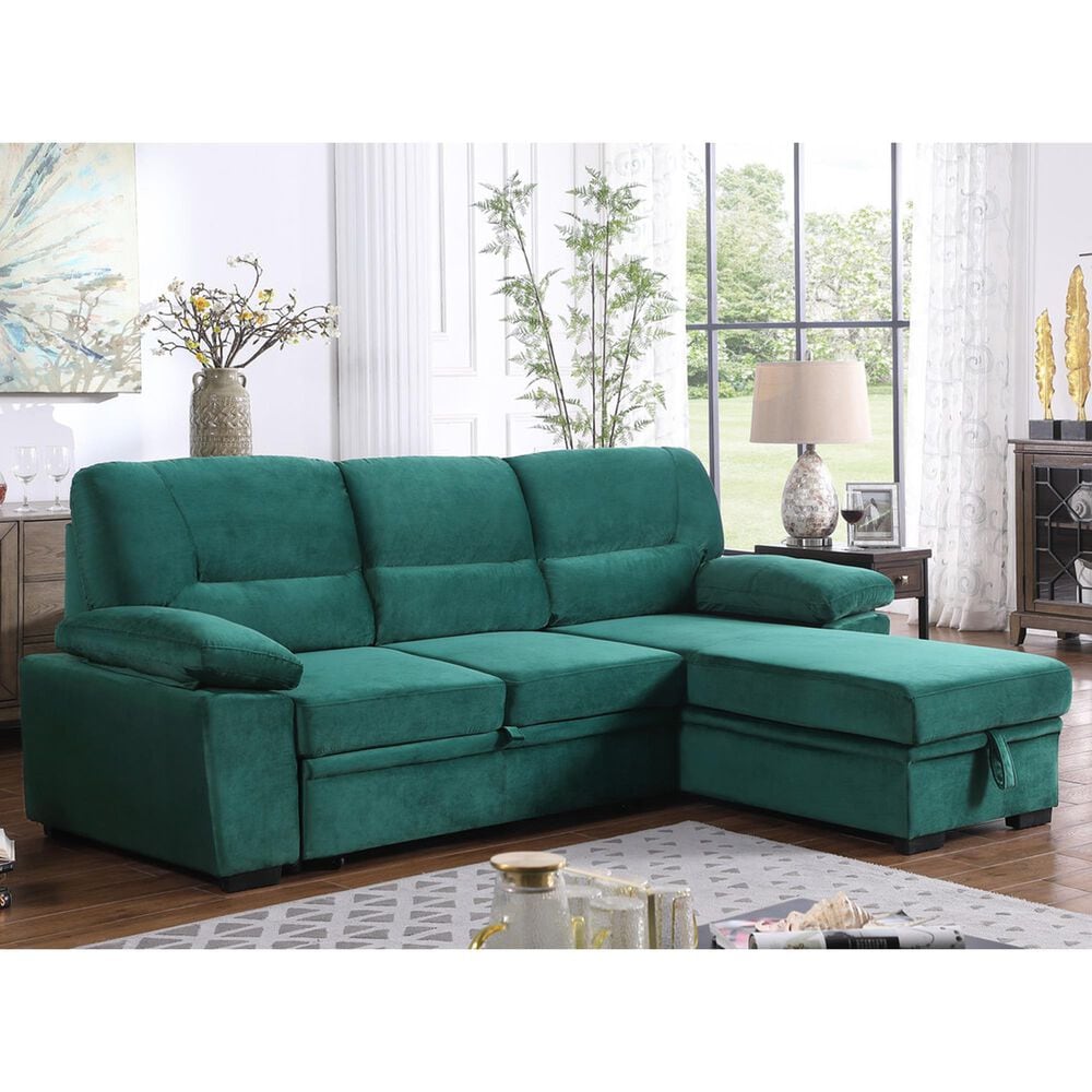 HOMLUX 97.5"W Velvet Sleeper Sectional Sofa with Reversible Storage Chaise, in Green, , large