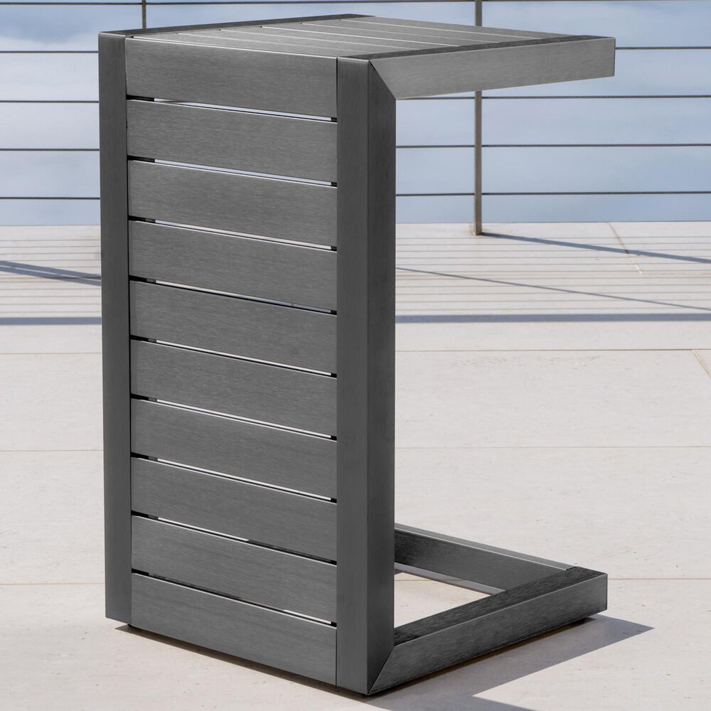 Hearth and Haven Cape Coral C-Shaped Patio Side Table in Grey, , large