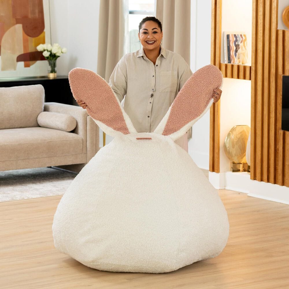 Jaxx HopSeat Bunny Oval Shaped Large Bean Bag Chair in Cloud White, , large
