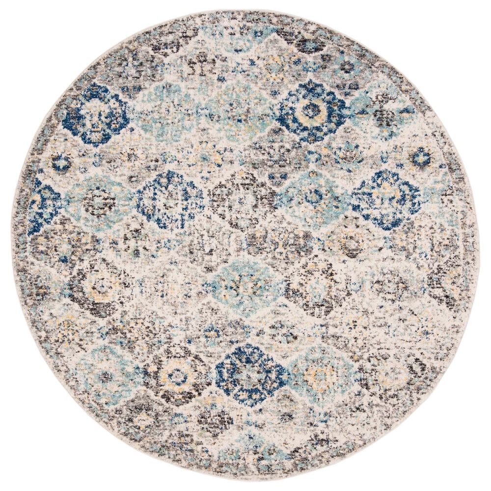 Safavieh Madison MAD611A 4" Round Ivory and Aqua Area Rug, , large