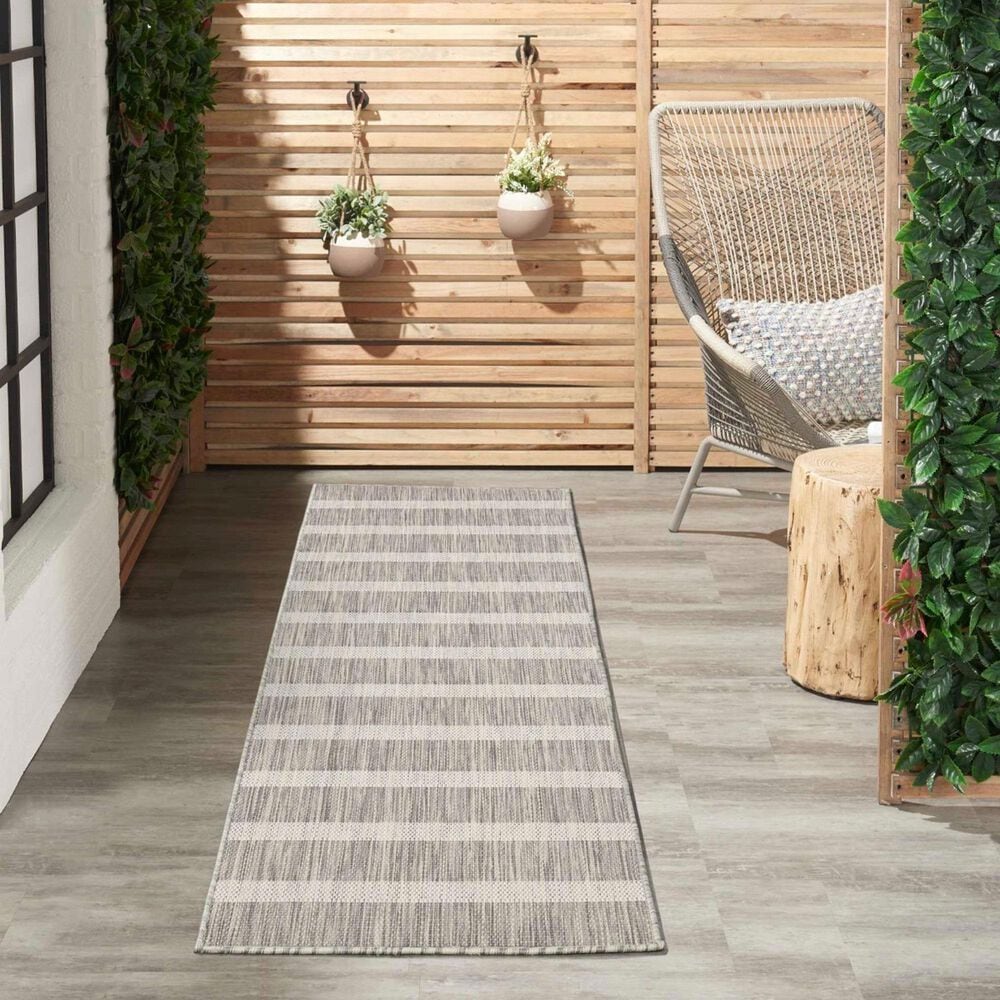 Nourison Positano POS03 Grey and Ivory 2&#39; x 6&#39; Indoor/Outdoor Runner, , large