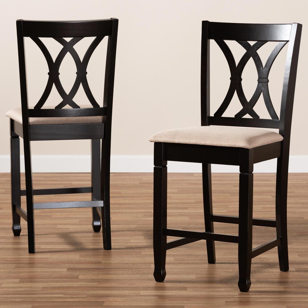 Baxton Studio Reneau Counter Height Pub Chair with Sand Cushion in Espresso Brown (Set of 2), , large