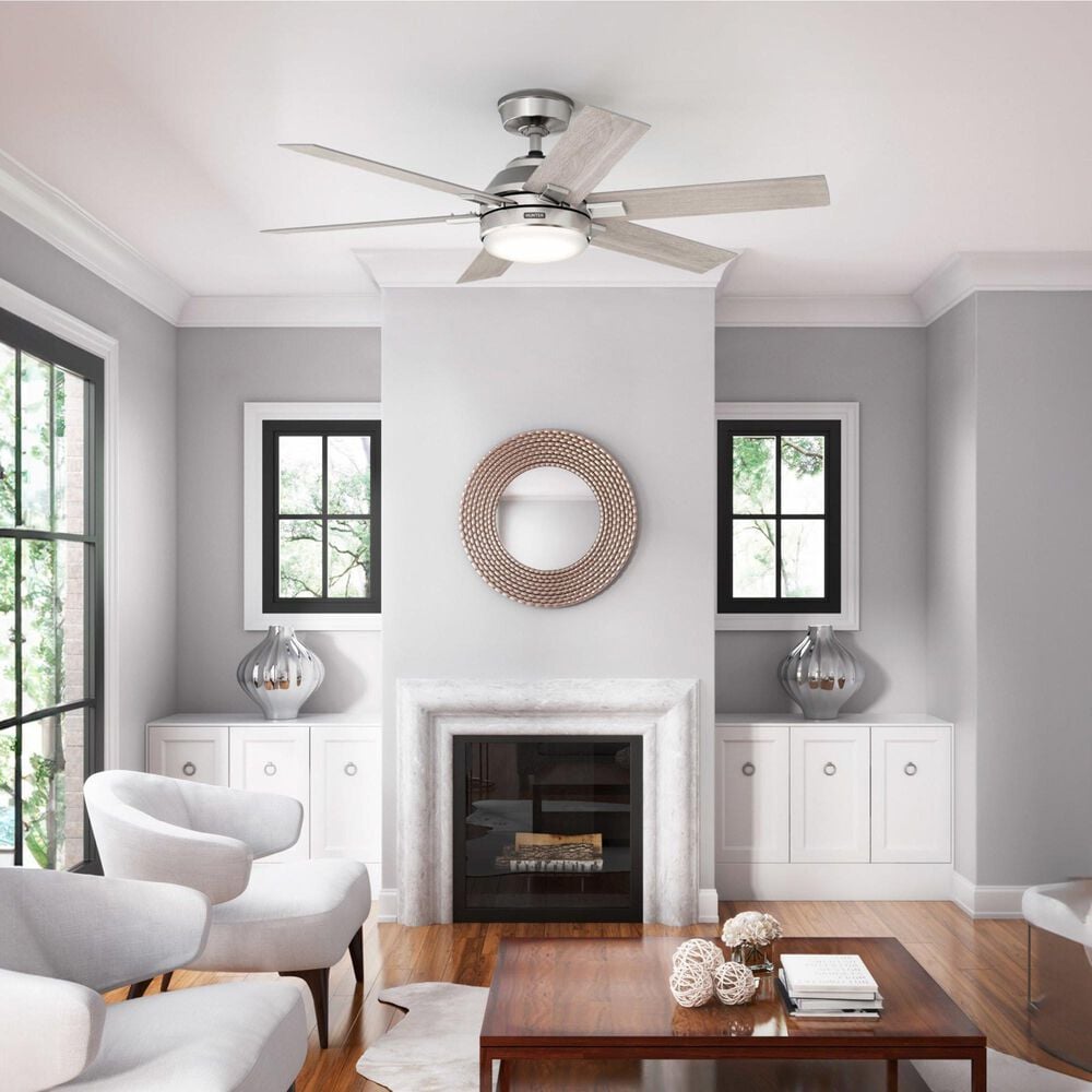 Hunter Georgetown 52&quot; Ceiling Fan with LED Light in Brushed Nickel, , large
