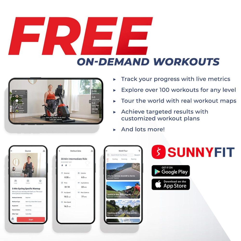 Sunny Health &amp; Fitness Premium Smart Magnetic Belt Drive Indoor Cycling Exercise Bike in Grey, , large