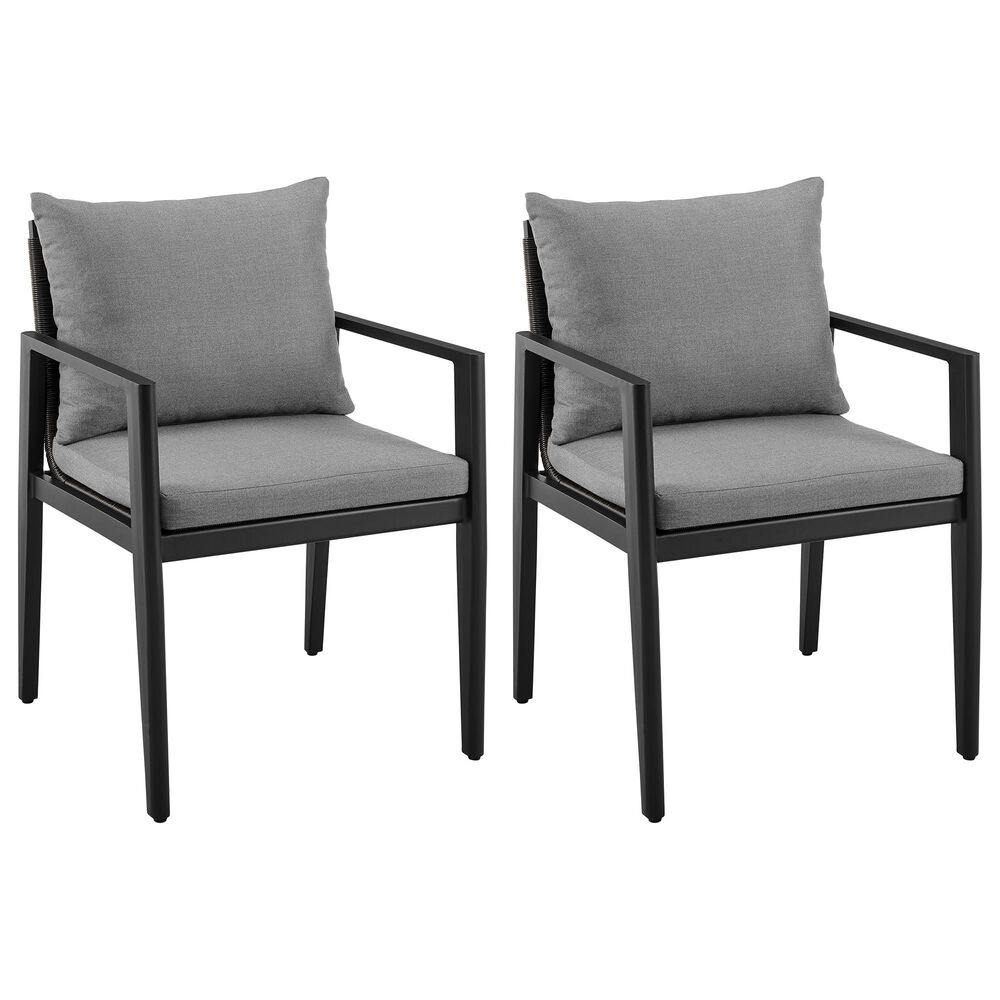Blue River Grand Outdoor Dining Arm Chair with Dark Gray Cushion in Black (Set of 2), , large