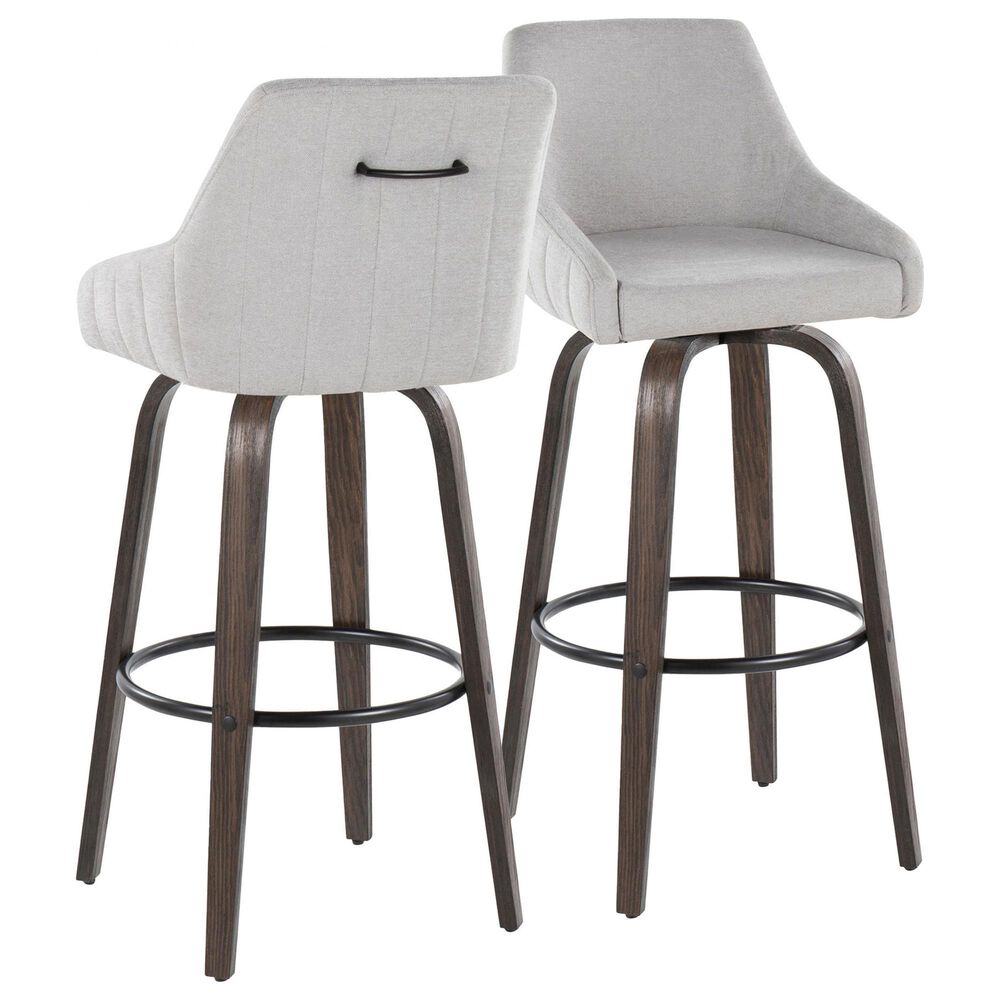 LumiSource Hannah Swivel Bar Stool with Grey Fabric Upholstery in Walnut and Black (Set of 2), , large