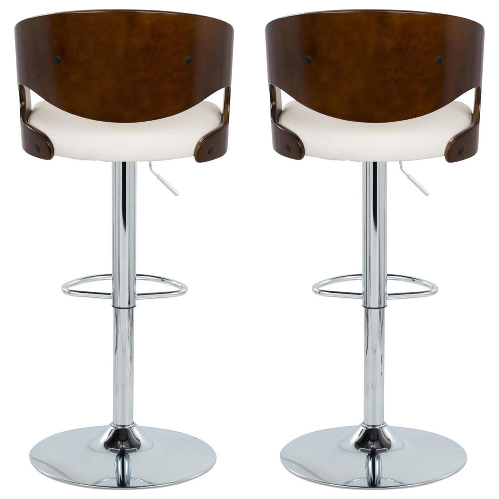 Lumisource Pino Adjustable Swivel Barstool with White Cushion in Chrome and Cherry &#40;Set of 2&#41;, , large