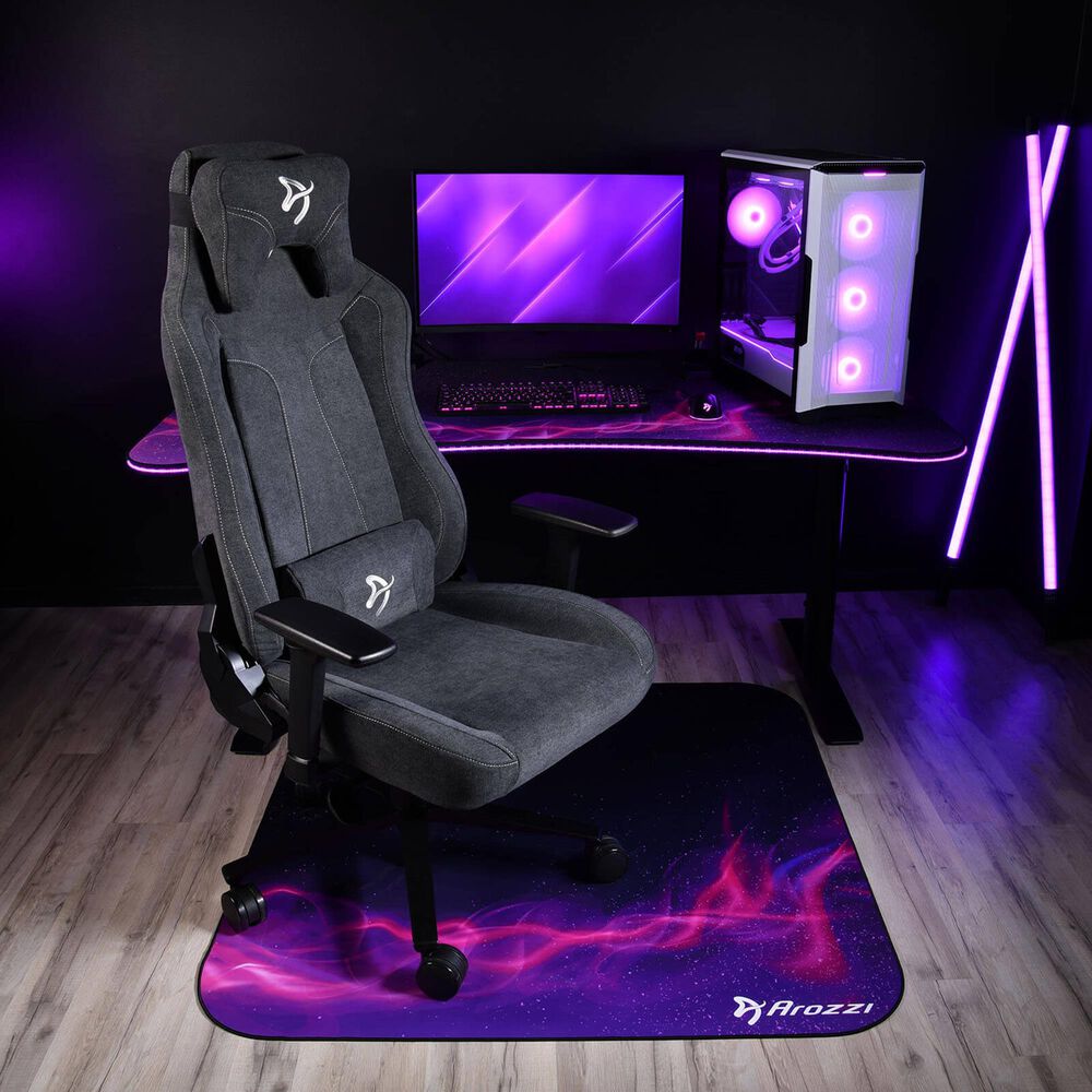 Arozzi Zona Quattro Microfiber Noise Dampening and Scratch Protection Anti-Slip Chair Mat in Deep Purple and Galaxy, , large