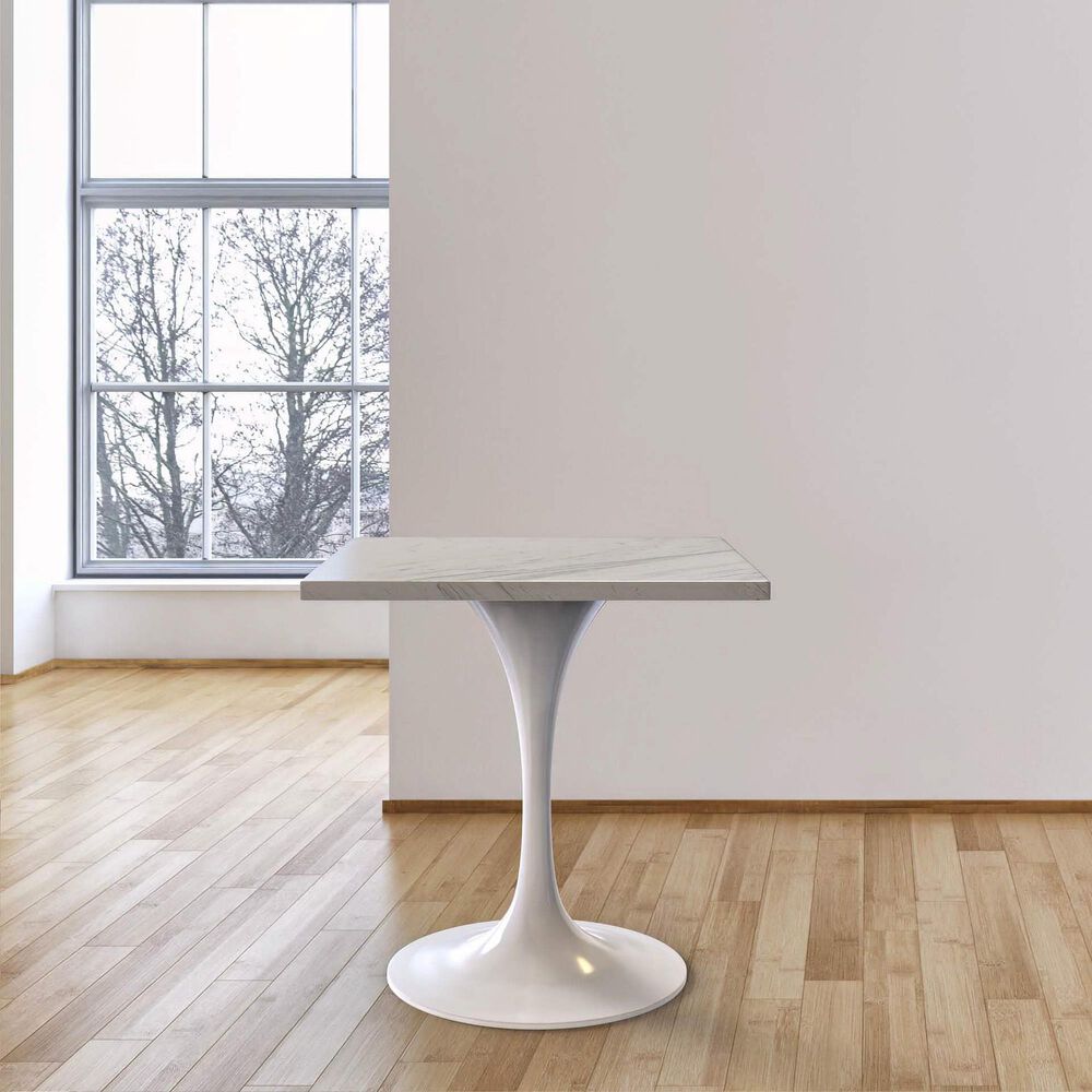 Leisuremod LeisureMod Verve Collection 27 Square Dining Table, White Base with Laminated White Marbleized Top, , large