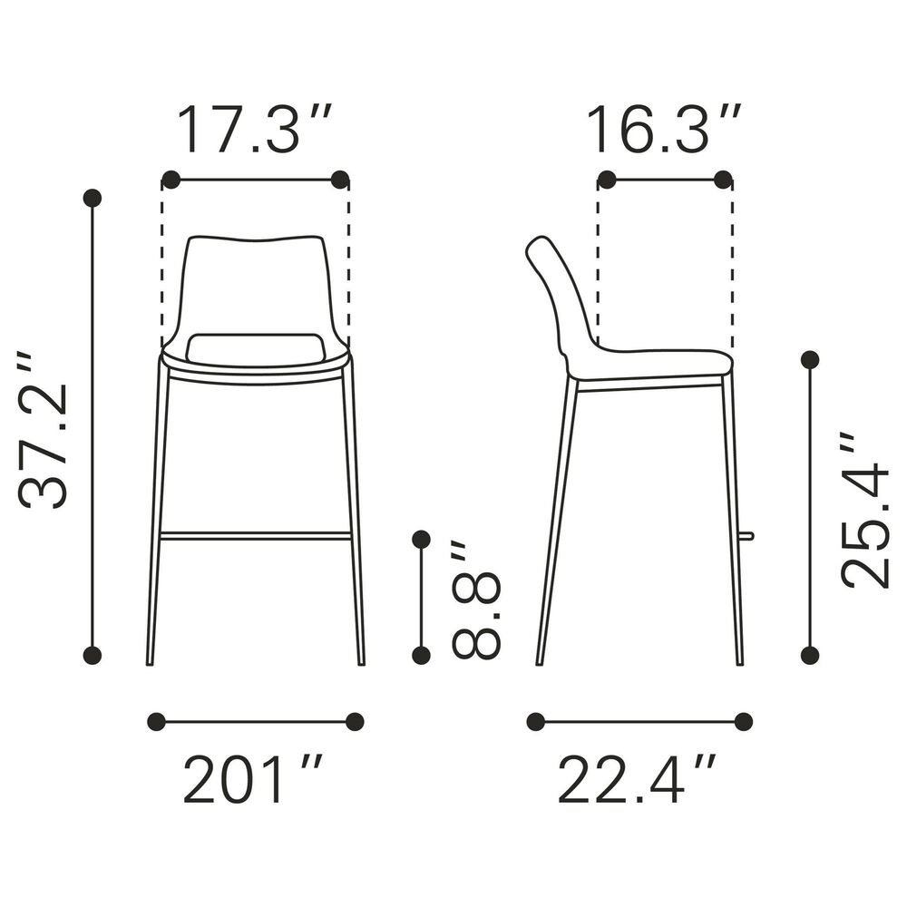 Zuo Modern Ace Counter Chair in White/Silver &#40;Set of 2&#41;, , large