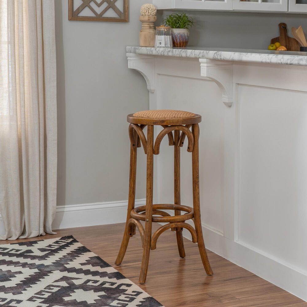 Linon Home Decor Rae Rattan Bar Stool in Rich Walnut, , large