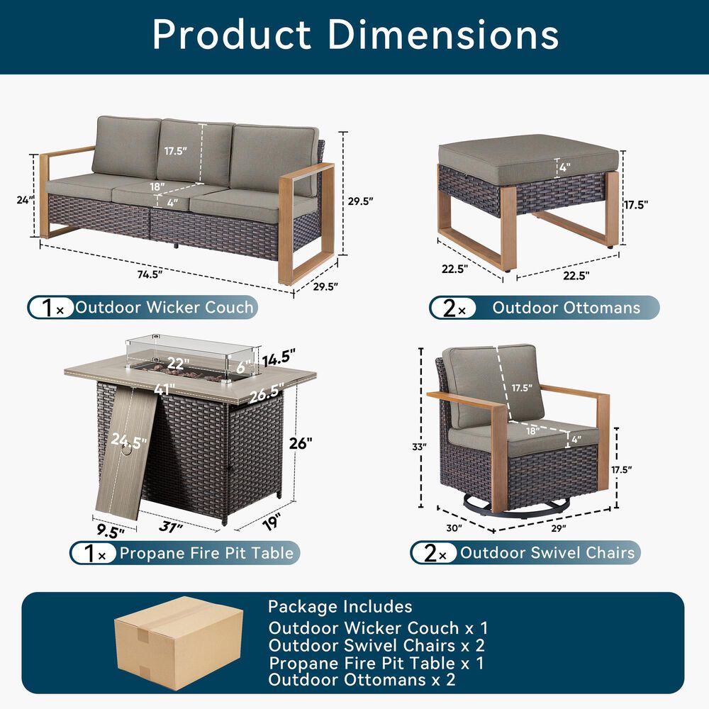 Sunwell Garden 6-Piece Patio Fire Pit Set In Gray, , large