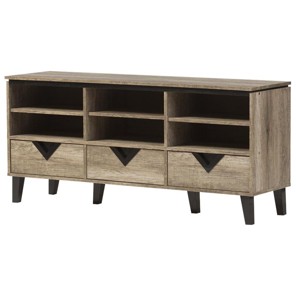 Baxton Studio Wales 55" TV Stand in Light Brown and Black, , large