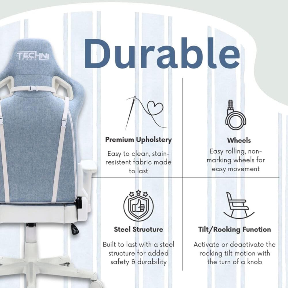 Techni Sport Pastel Gaming Chair in Blue and White, , large