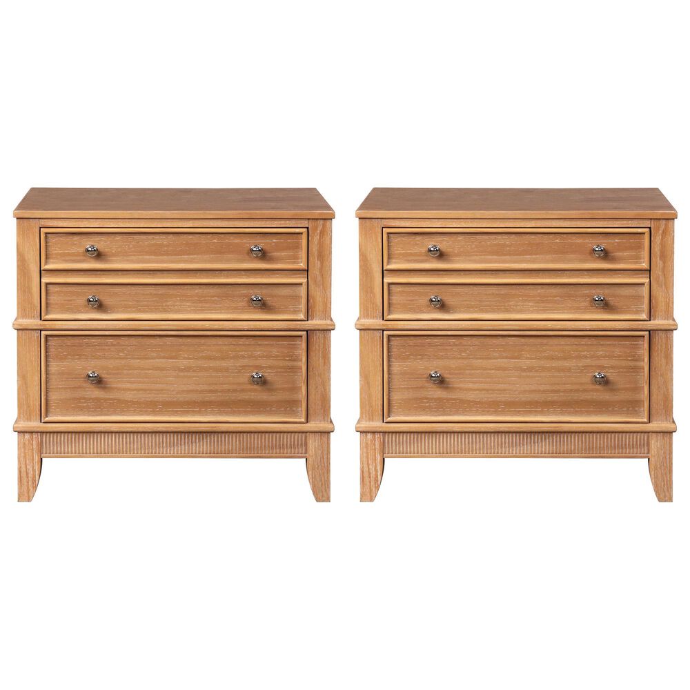 Hearth and Haven 3-Drawer Nightstand with Felt-Lined Hidden Space in Natural (Set of 2), , large