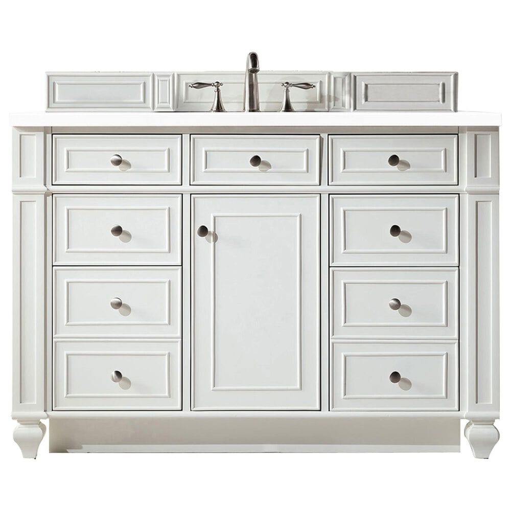 James Martin Vanities Bristol 48" Single Bathroom Vanity in Bright White with 3 cm White Zeus Quartz Top and Rectangular Sink, , large