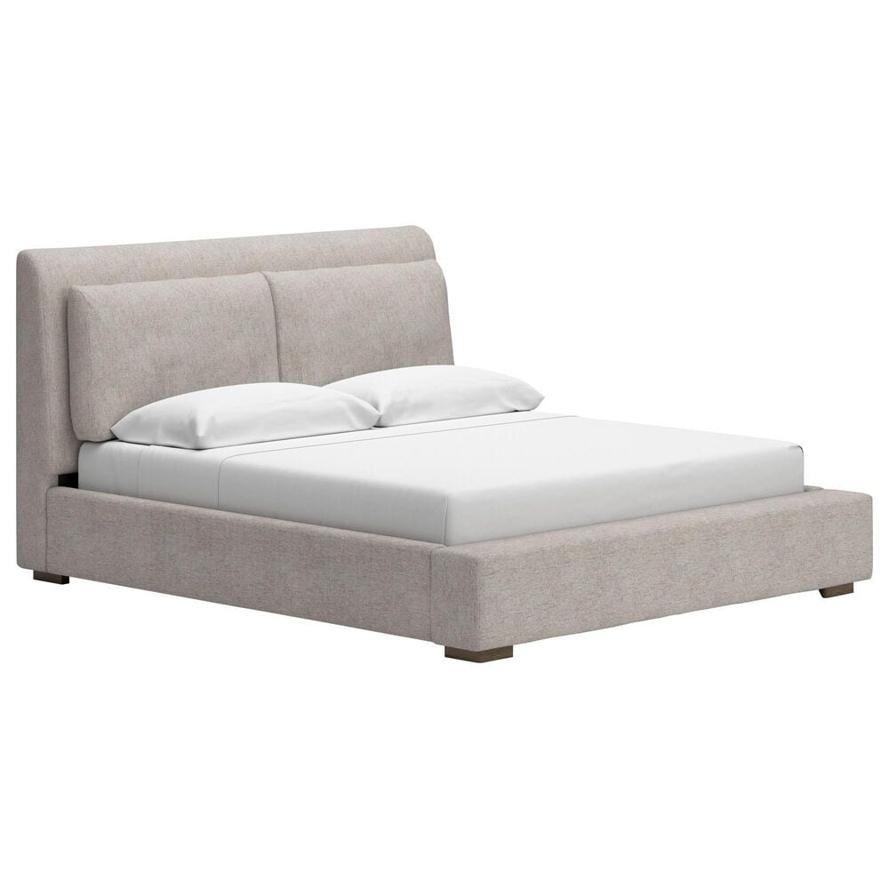 Millenium Cabalynn California King Oatmeal Upholstered Platform Panel Bed in Light Brown, , large