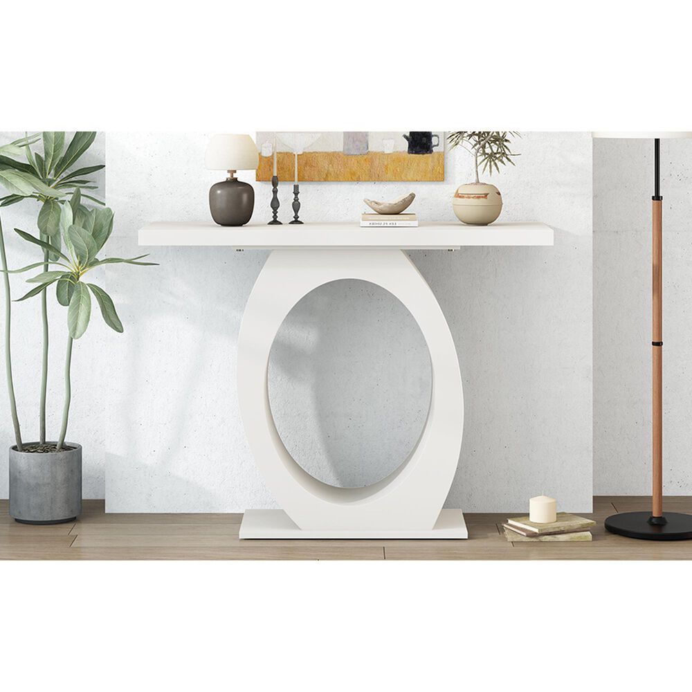 Hearth and Haven Mirod Console Table with Egg-Shaped Base in Beige, , large