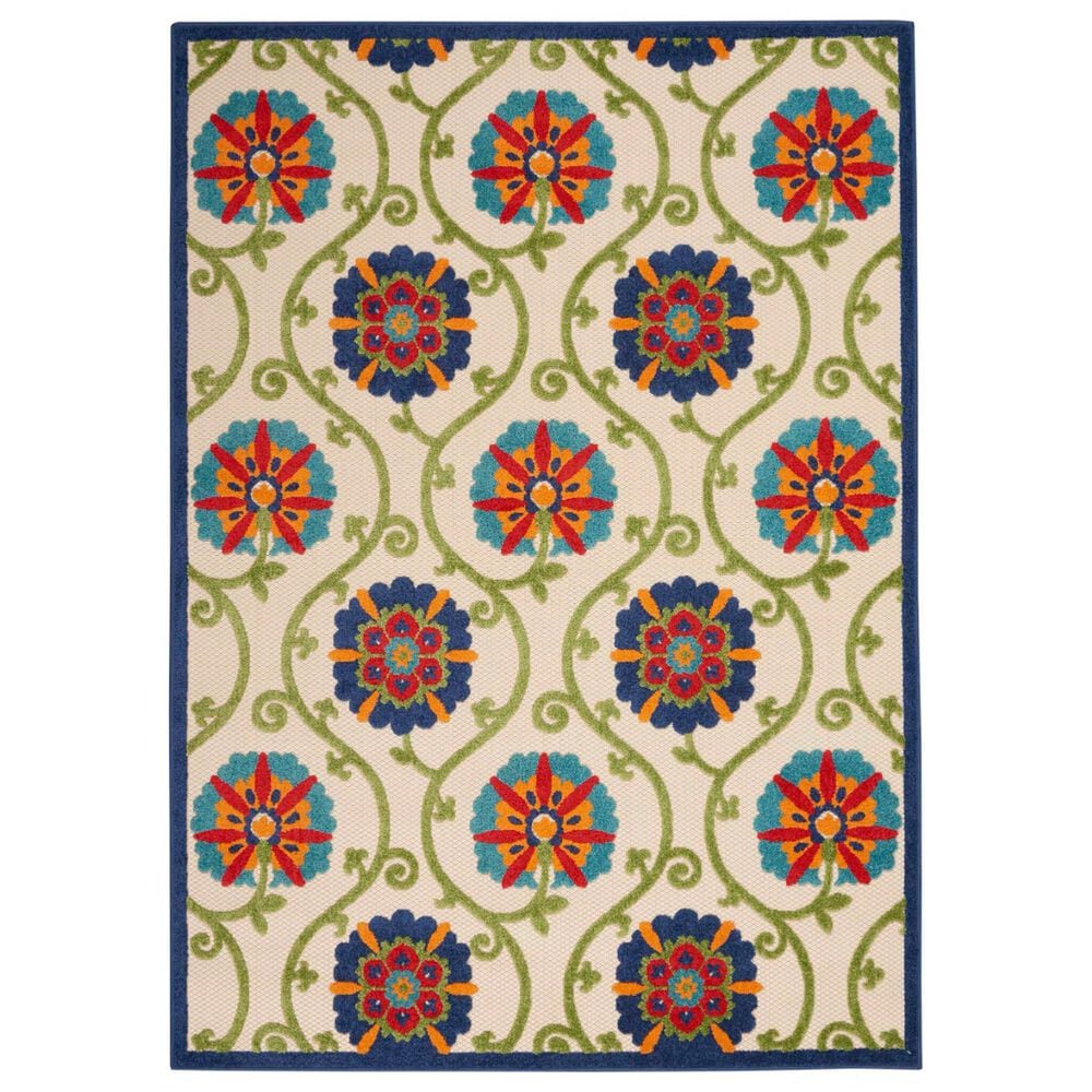 Nourison Aloha ALH19 7"10" x 10"6" Blue and Multicolor Indoor/Outdoor Area Rug, , large