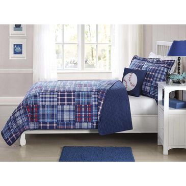 Pem America My World Kids 3-Piece Twin Plaid Patch Quilt Set in Blue and Red, , large