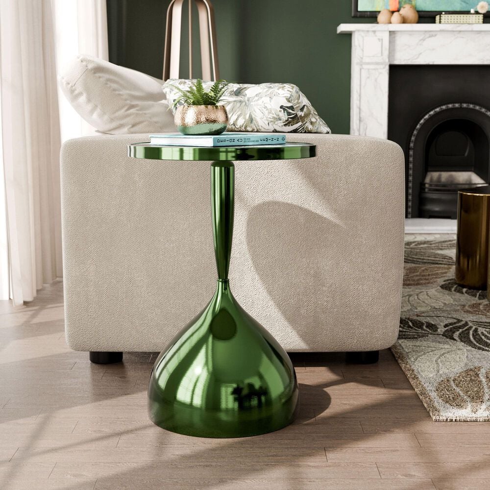 Furniture of America Gleam Round End Table in Polished Green, , large