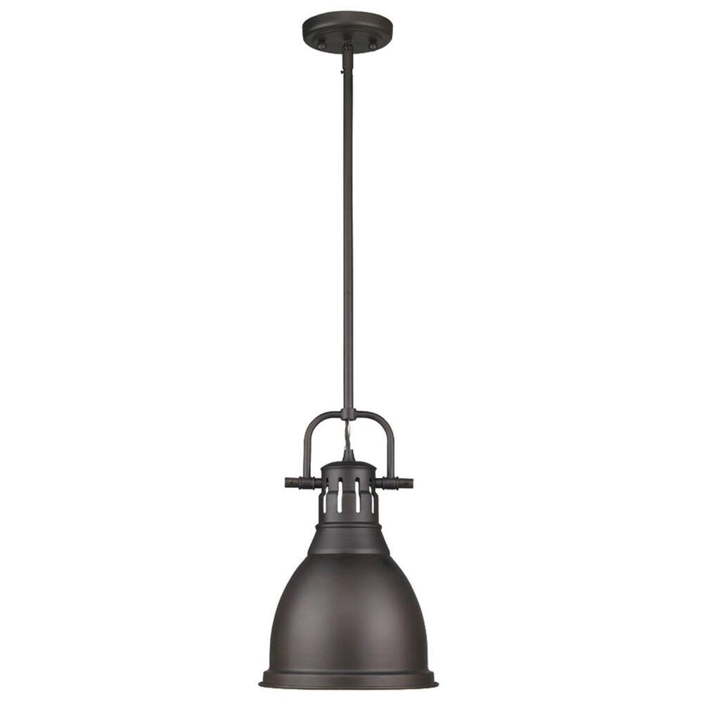 Golden Lighting Duncan Small Pendant with Rod in Rubbed Bronze with a Rubbed Bronze Shade, , large