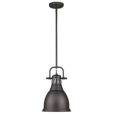 Golden Lighting Duncan Small Pendant with Rod in Rubbed Bronze with a Rubbed Bronze Shade, , large