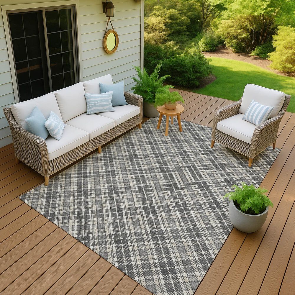 Dalyn Rug Company Soft Essentials Plaid Gray 9' x 12' Indoor/Outdoor Area Rug, , large