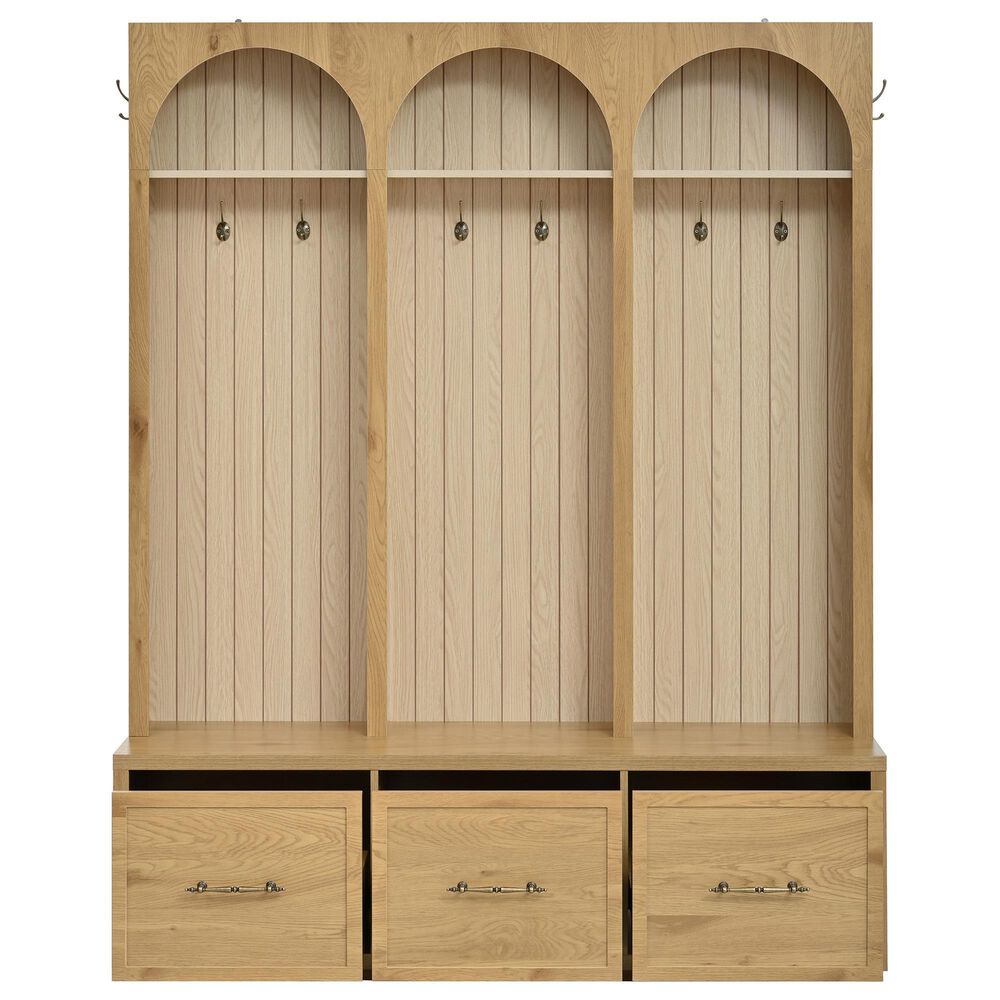 GigaCloud Wooden Hall Tree with Arched Design and Drawers in Natural and Oak, , large
