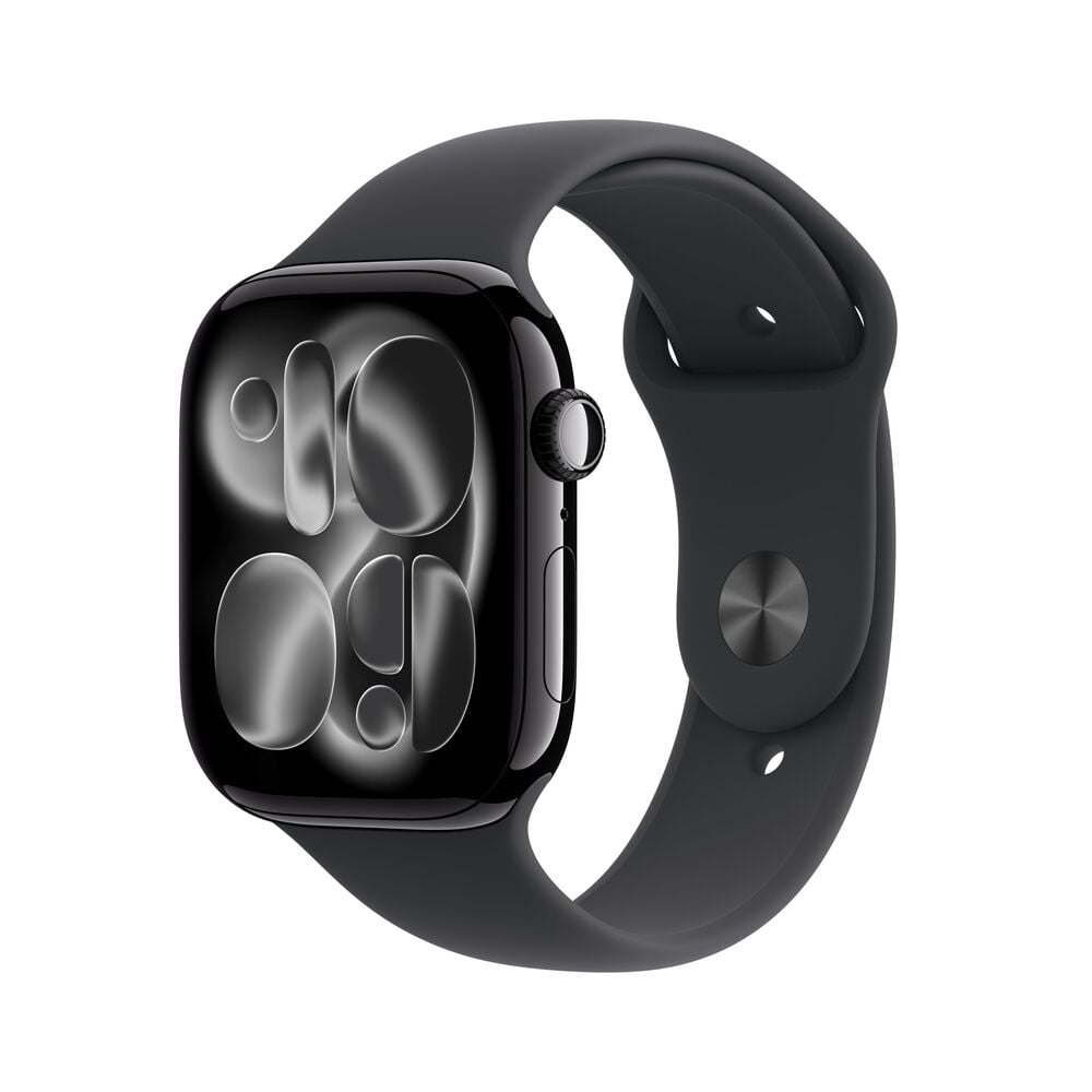 Apple Watch Series 11 (GPS+Cellular) 46mm Jet Black Aluminum Case with Black Sport Band - S/M - (2025), , large