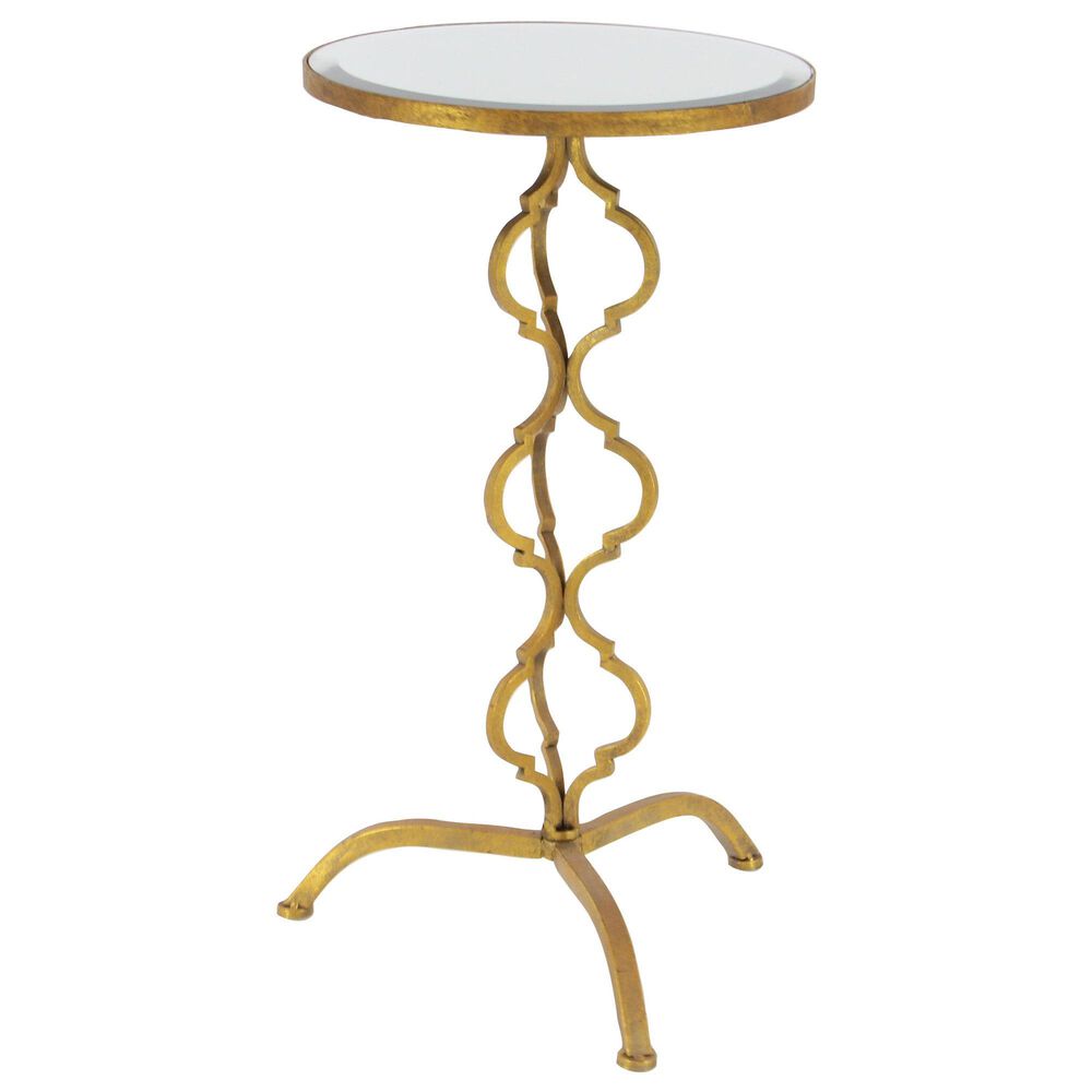 Maple and Jade Quatrefoil End Table with Mirrored Glass Top in Gold, , large