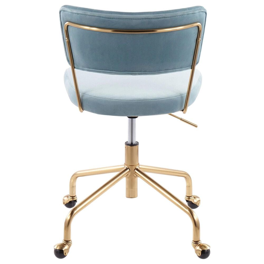 Lumisource Tania Task Chair with Light Blue Velvet Cushion in Gold, , large