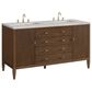 James Martin Vanities Myrrin 60" Double Bathroom Vanity in Mid-Century Walnut with 3 cm Eternal Jasmine Pearl Silestone Top, Rectangular Sinks and FreePower Wireless Charger, , large