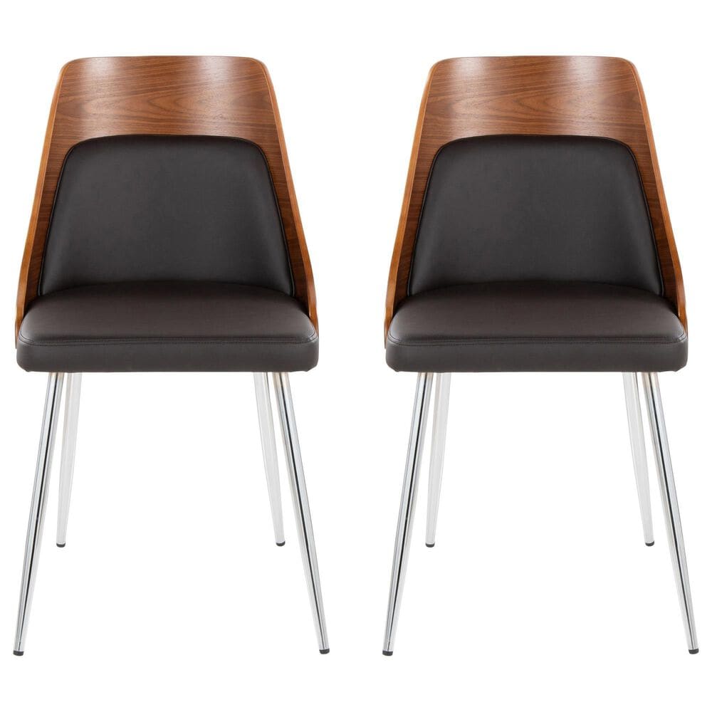 LumiSource Anabelle Side Chair with Brown Cushion in Chrome and Walnut (Set of 2), , large