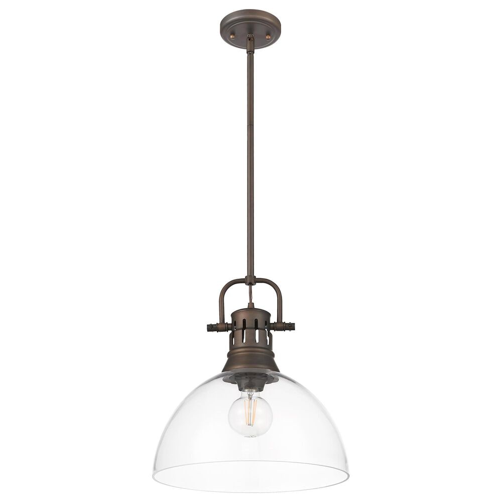 Golden Lighting Duncan 1-Light Pendant with Rod and Clear Shade in Rubbed Bronze, , large