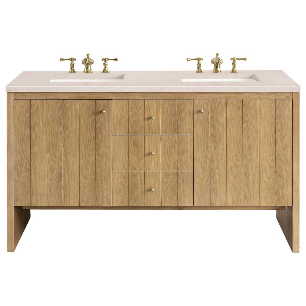 James Martin Vanities Hudson 60" Double Bathroom Vanity in Light Natural Oak with 3 cm Eternal Marfil Quartz Top and Rectangular Sinks, , large