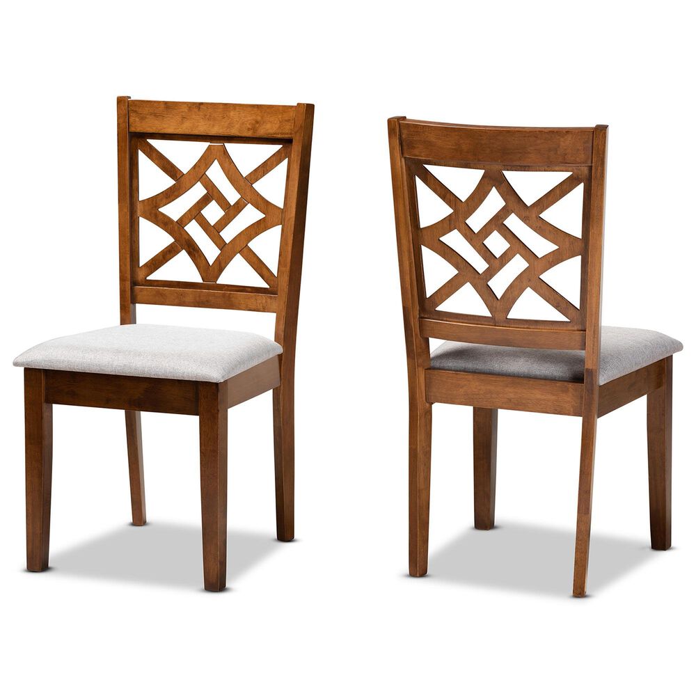 Baxton Studio Nicolette Side Chair with Grey Cushion in Walnut Brown (Set of 2), , large